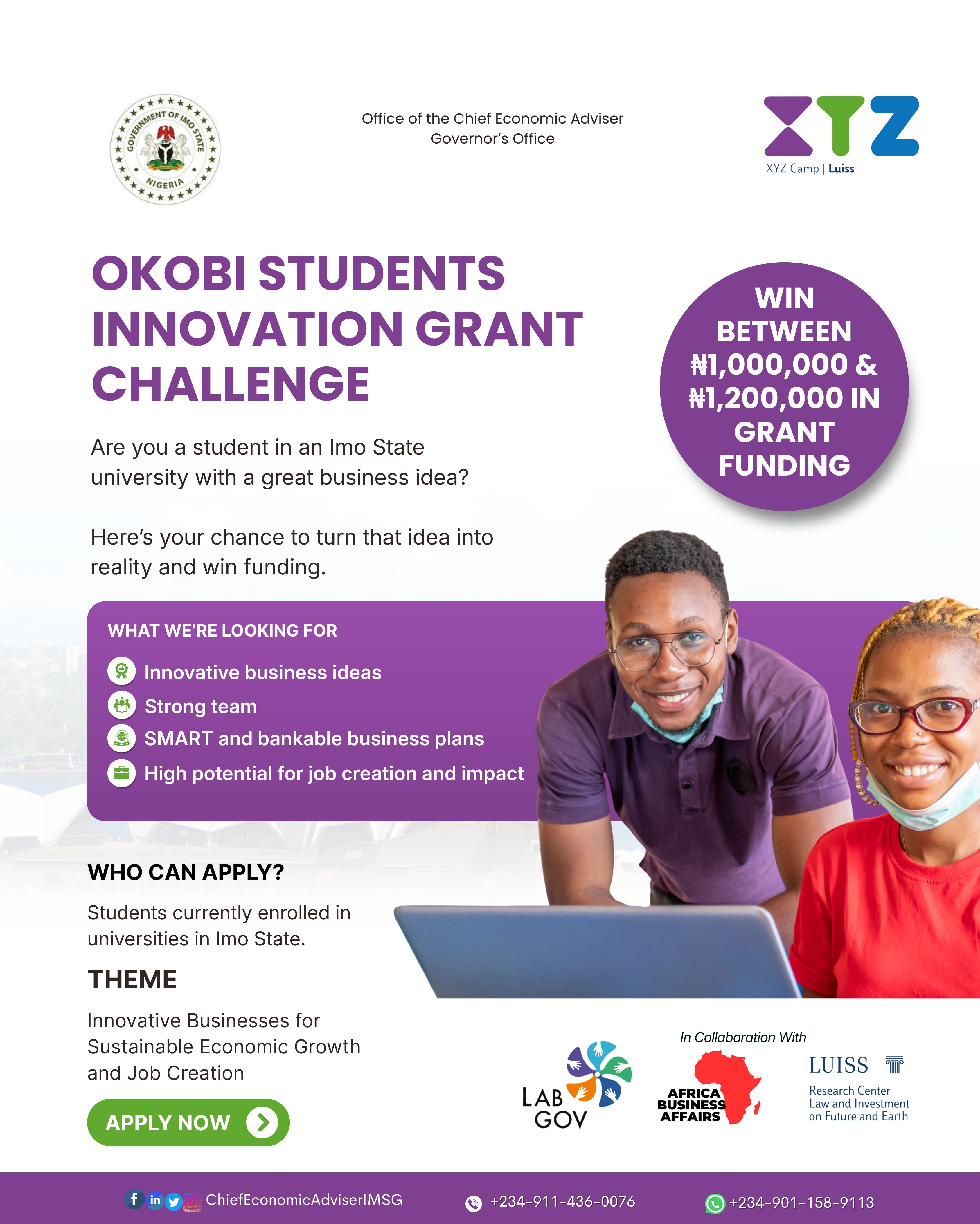 ÓKÓBÌ Students Innovation Grant Challenge flyer
